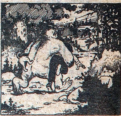 복남이의 모험 - 출발편 (2) / 어린이신문 1945.12.08 복남: 이거 괴상한 총소리다! 쾅! 복남: 앗!!! (괴물에게 끌려가는 복남이와 바둑이) 대머리 박사: 허허허 설설이한테 붙잡혀 오는구나. 대머리 박사: 복남군! 실례하였소. 나는 대머리박사라 하오. 대머리 박사: 저 짐승은 설설이라 하는 내게는 매우 충실한 부하요. 대머리 박사: 좀 얘기할 일이 있으니 내 연구실로 잠깐 들어갑시다. 7