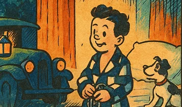 복남이의 모험 - 출발편 (4) / 어린이신문 1945.12.22. 대머리 박사: 내가 만들어낸 '텔레비전'이란 것이오. 변변치 않은 선물이지만 가지고 가시오. 복남: 고맙습니다 대모테 할아버지. 잘 가지고 다니겠습니다. ※대모테: 대모갑(玳瑁甲, 바다거북의 등껍질)으로 만든 안경테를 말한다. 대머리 박사: 설설아! 너 복남군을 모시고 이것 좀 가져다 드려라. 복남: 설설이 떨어트리면 큰일나우. 조심허우 조심조심! 설설이: 염려 마세요! 영치기! 영치기! 복남: 자 우리 오늘은 이 선물을 가지고 여기서 자기로 하자. 복남: 바둑아 곤하지!? 얼른 들어가서 자자. 그래야 내일 일찍 일어나지. 복남: 참 우리 자기 전에 '텔레비전' 좀 틀어놓고 대모테 할아버지하고 얘기 좀 해볼까. 대머리 박사: 아 복남군! 여태 자지 않고 있소? 먼 길에 아무쪼록 몸조심해서 잘 들어가시오! 3